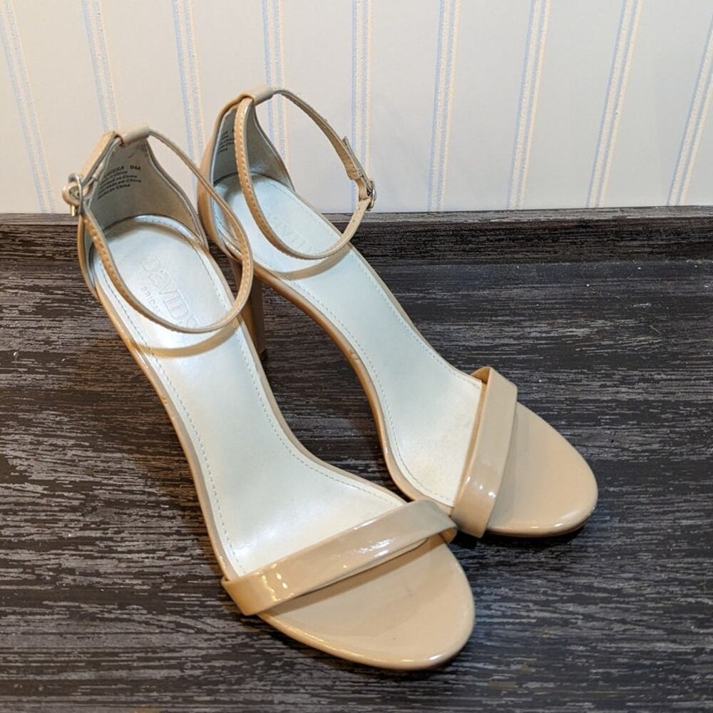 David's Bridal Larissa Tan Patent High Heel with Ankle Strap Size 9